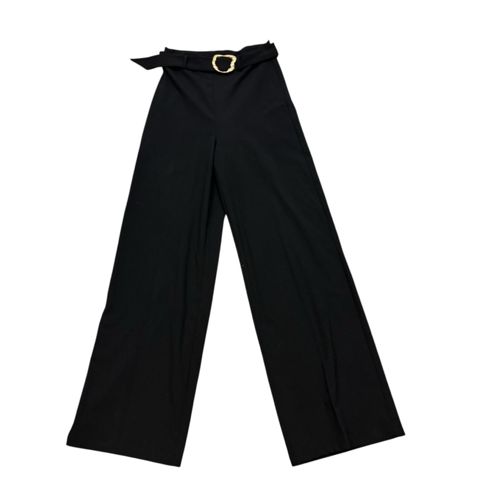 Ladies Mango MNG Brand Black Wide Leg High Rise Pants with Belt Size 2